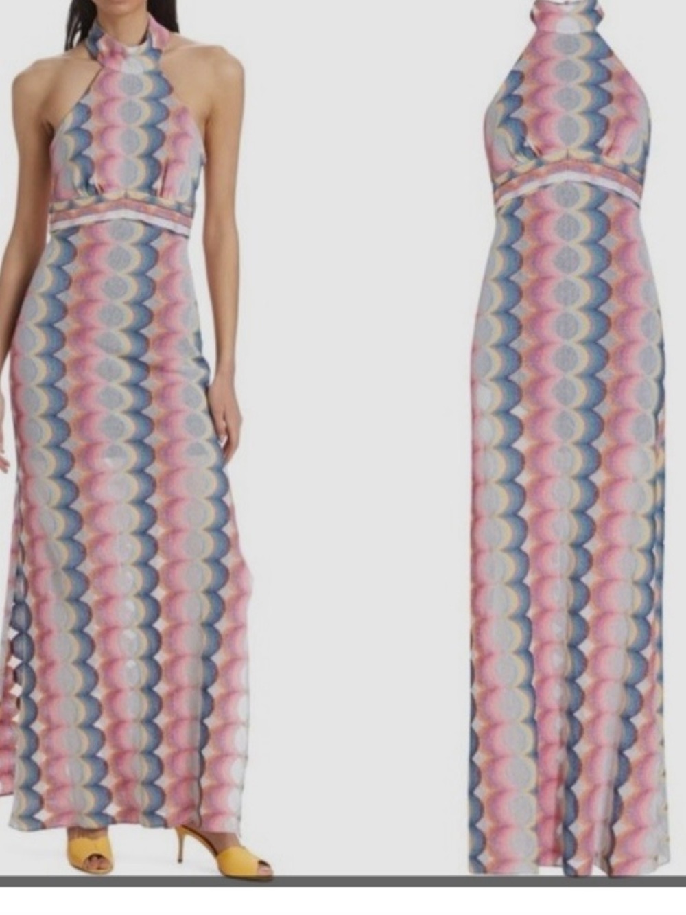 Ramy Brook Halter Maxi Dress in Pink & Blue Wave Print